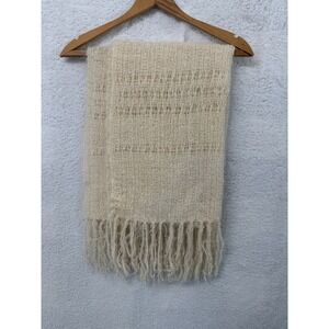 Unbranded Cream Mohair Blend Open Weave Fringed Wrap Scarf 68x12